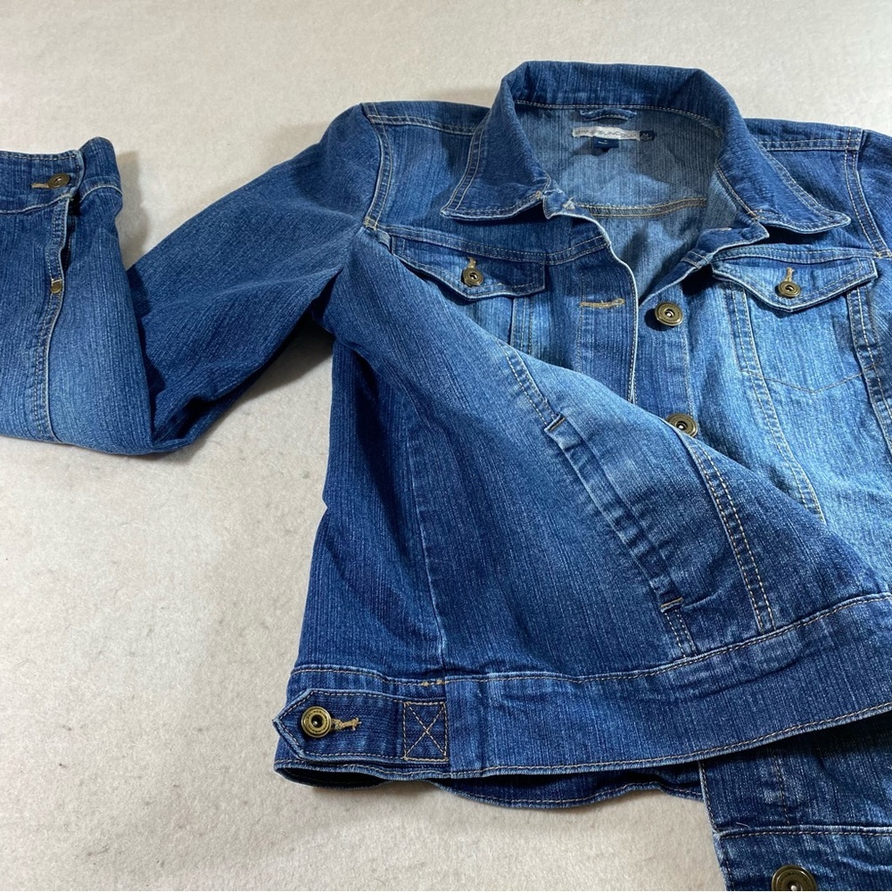 BANDOLINOBLU Jean Denim Jacket Button Down Pockets Adjustable Waist Med. Jacket - Picture 4 of 13